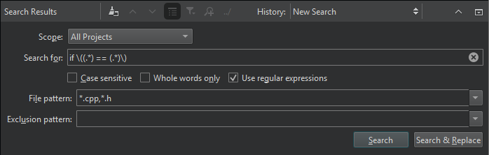 {Regular expression in Search Results view}