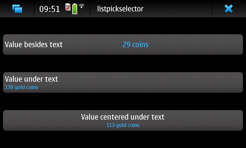 Screenshot of the List Pick Selector Example