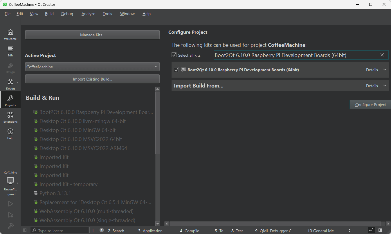 Configure Project UI view in Qt Creator.