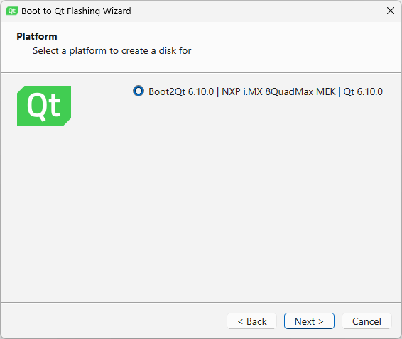 Boot to Qt Flashing Wizard.