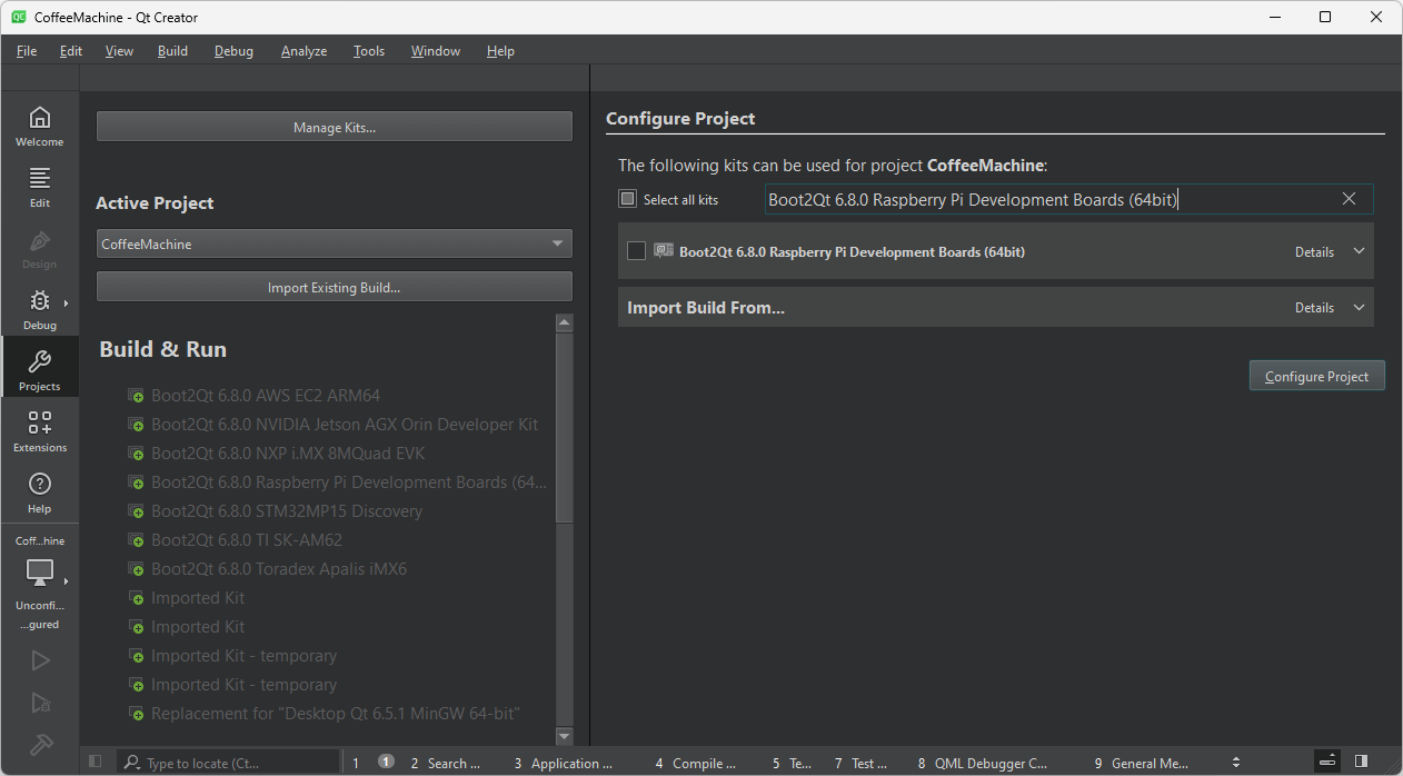 Configure Project UI view in Qt Creator.