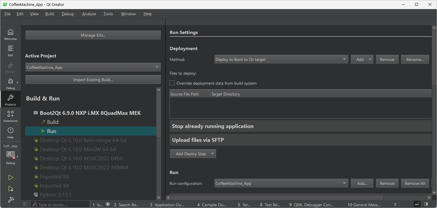 Run Settings UI view in Qt Creator.