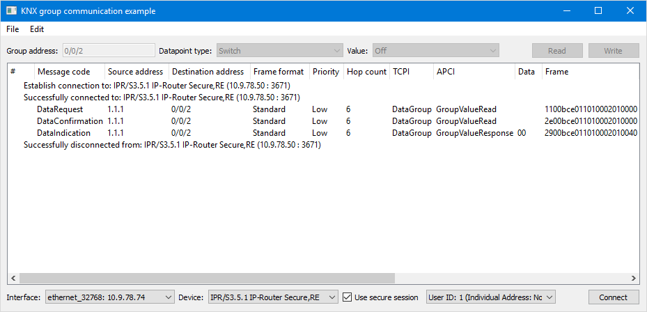 "KNX group communication example"