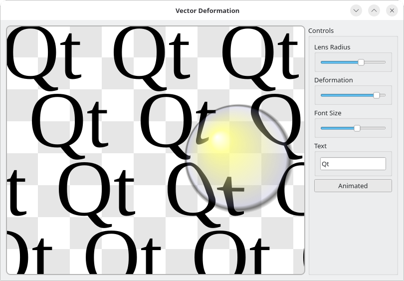 Application showing various vector deformation settings