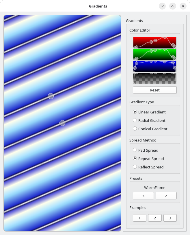 Application with different settings for applying gradients