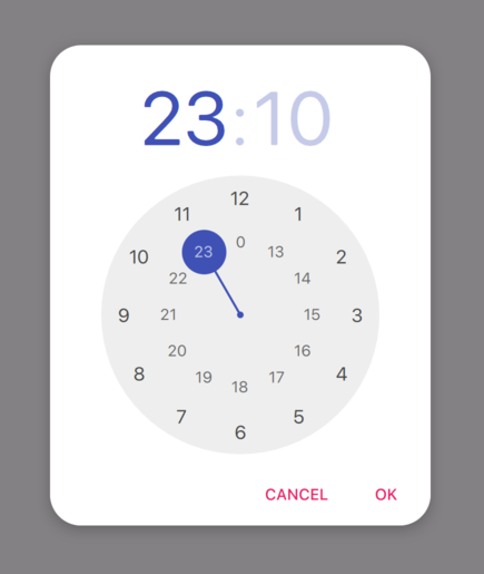 Time picker dialog with circular selector in light theme