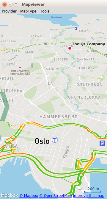 Map of Oslo with a marker labeled "The Qt Company"