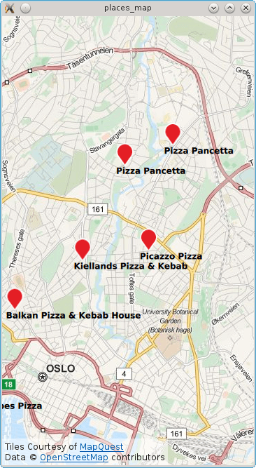Map with labeled place markers
