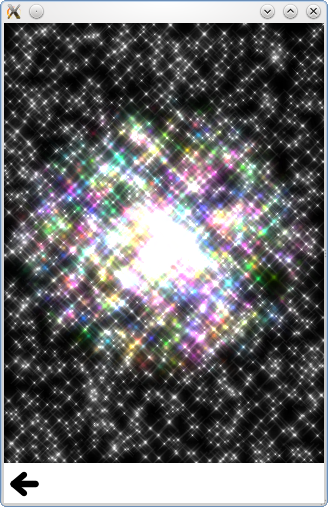 Colorful star particles with rainbow variations emanating from bright center