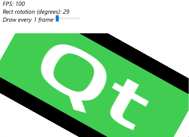 Rotated Qt logo with FPS counter and frame rate control slider