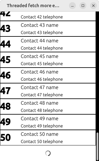 List view showing contact items with loading indicator at bottom