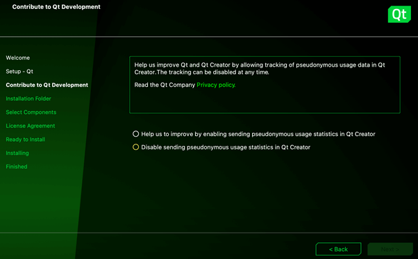 Installer page for opting in to share Qt usage data