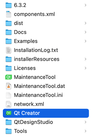 Qt installation folder with Qt Creator selected