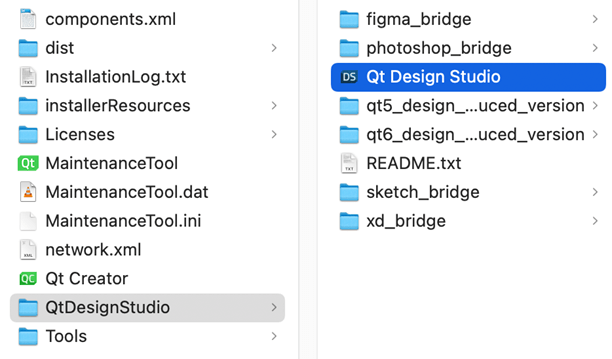 Qt installation folder with Qt Design Studio selected