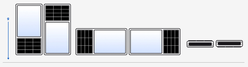 Device shown in the TopUp, TopDown, LeftUp, RightUp, FaceUp, and FaceDown orientations
