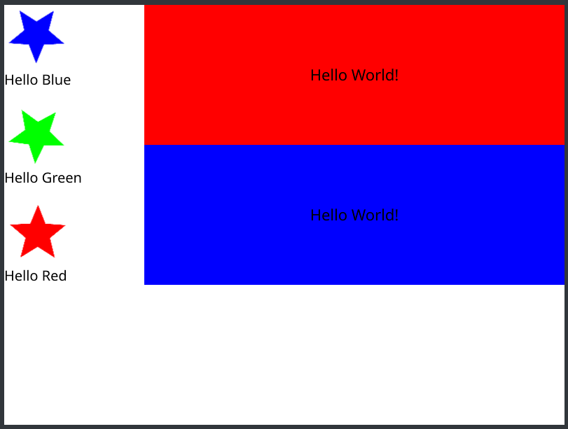 The Hello World example with two applications running.