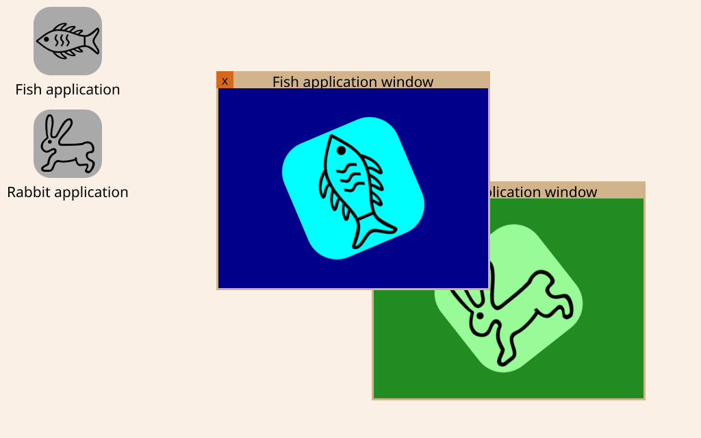 The Animated Windows example with two applications running.