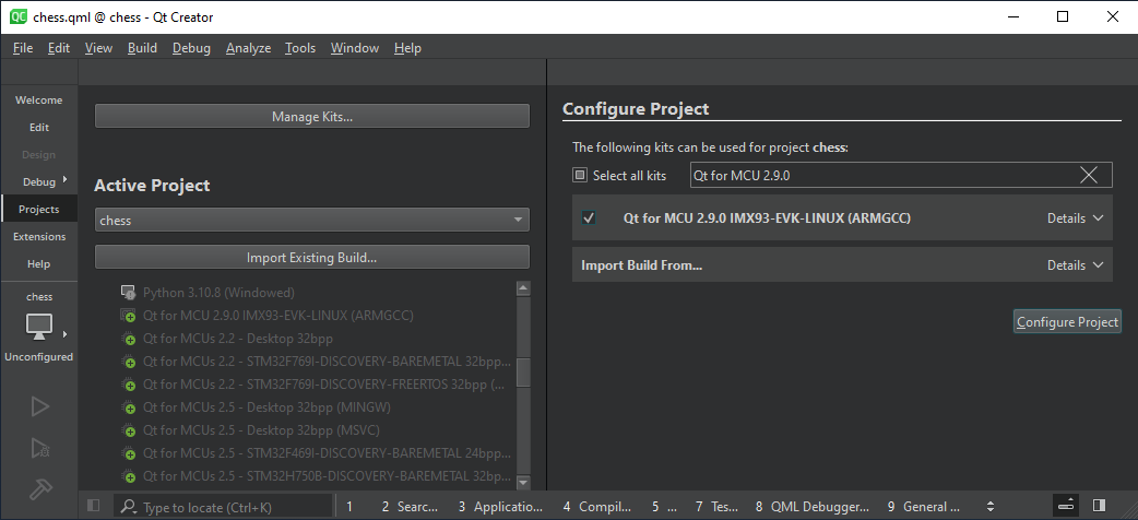 MCU project configuration