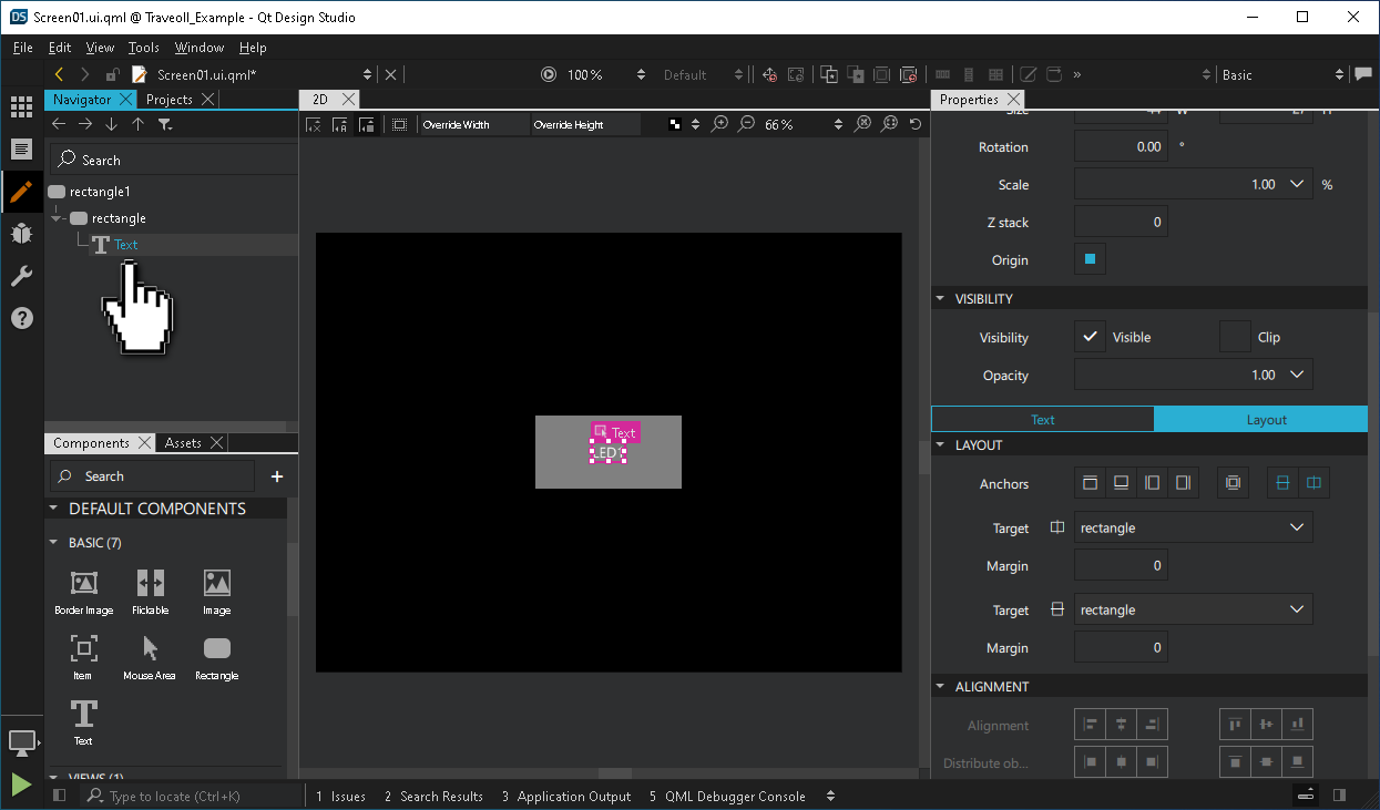ナビゲータペインの新しい矩形に、既存のテキストコンポーネントをドラッグする。