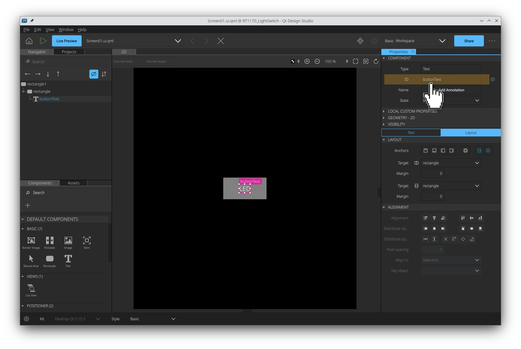 ナビゲータペインのテキスト項目に名前を付ける。