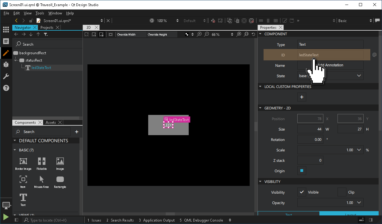 プロパティ」ペインで「テキスト」項目に名前を付ける。