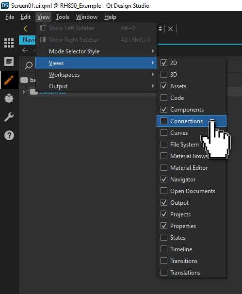 ViewsメニューのConnectionsビューに切り替える。