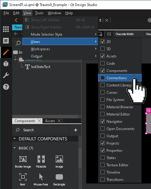 ViewsメニューのConnectionsビューに切り替える。