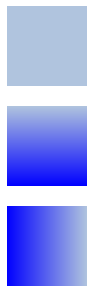 3つの長方形を重ねた：上部にライト・スチール・ブルーの長方形、中央に水平のブルー・グラデーションの長方形、下部に垂直のブルー・グラデーションの長方形。