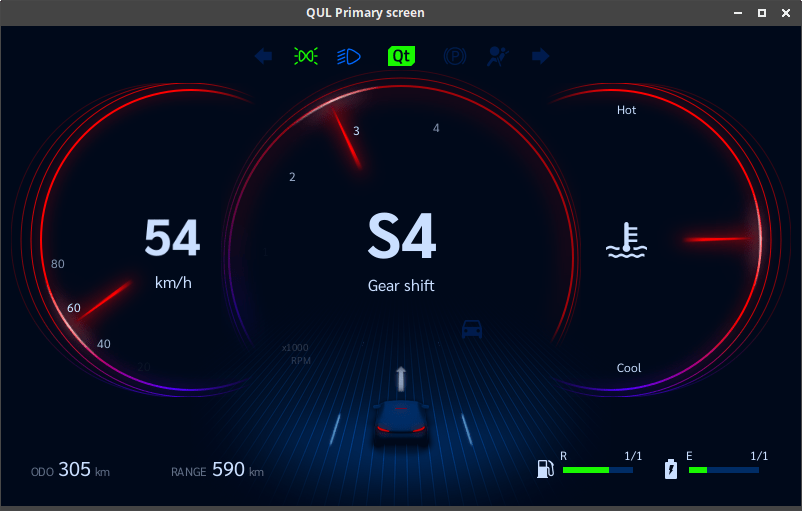 デジタルクラスターデモのスポーツモード。