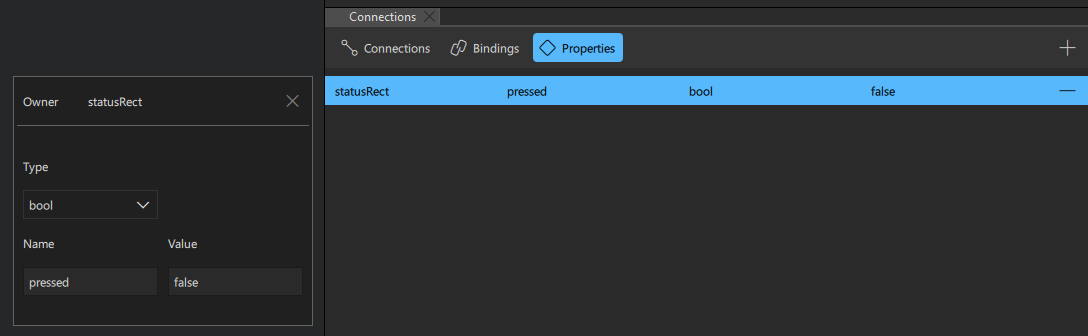 ConnectionsビューのPropertiesタブでプレスされたプロパティを作成する。