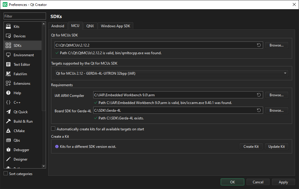 Qt Creator を使用して、Nuvoton Gerda-4L ターゲット向けの SDK を作成する。 Qt Creator を使用して、Nuvoton Gerda-4L ターゲット向けの SDK を作成する。