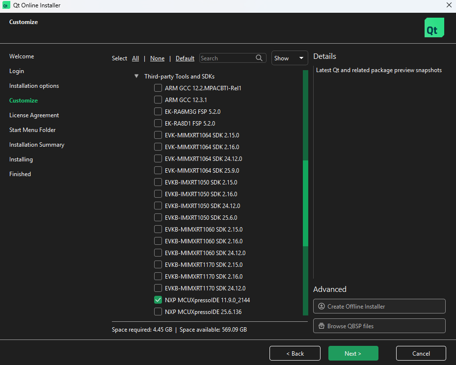 Qt Online Installer を使用した NXP MCUXpresso IDE のインストール。 Qt Online Installer を使用した NXP MCUXpresso IDE のインストール。