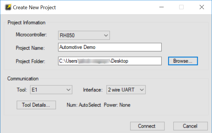 Renesas Flash Programmerで新規プロジェクトを作成します。