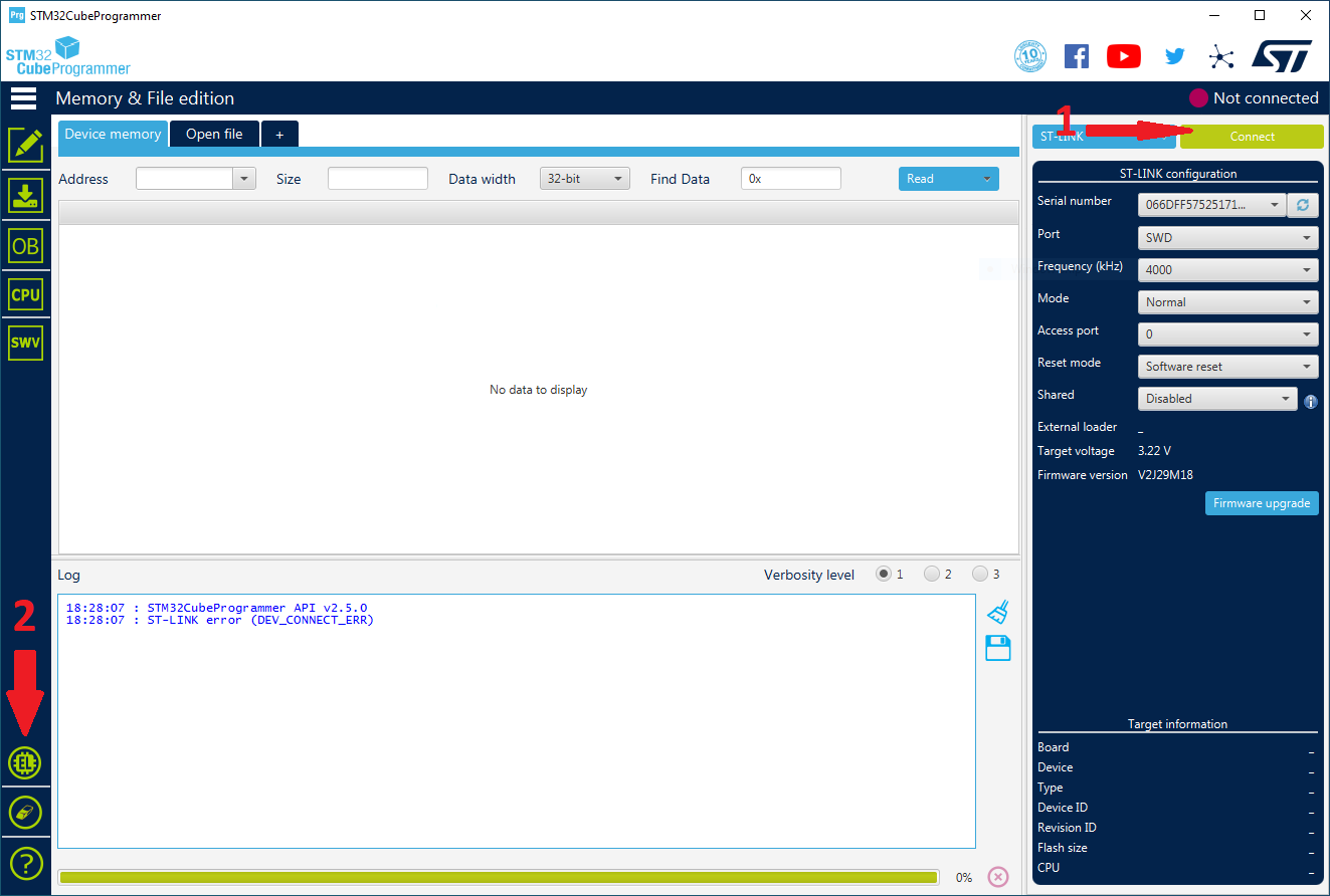 STM32CubeProgrammer でボードを検索します。