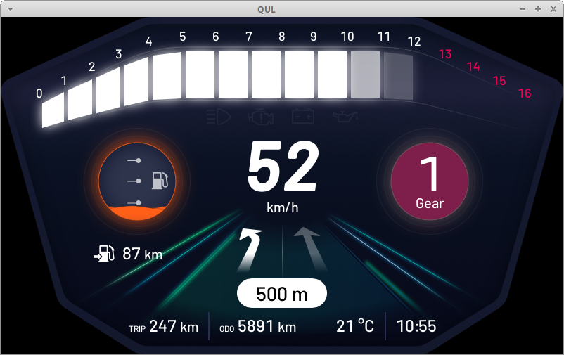 モーターサイクルクラスターデモのナイトモード。 モーターサイクルクラスターデモのナイトモード。