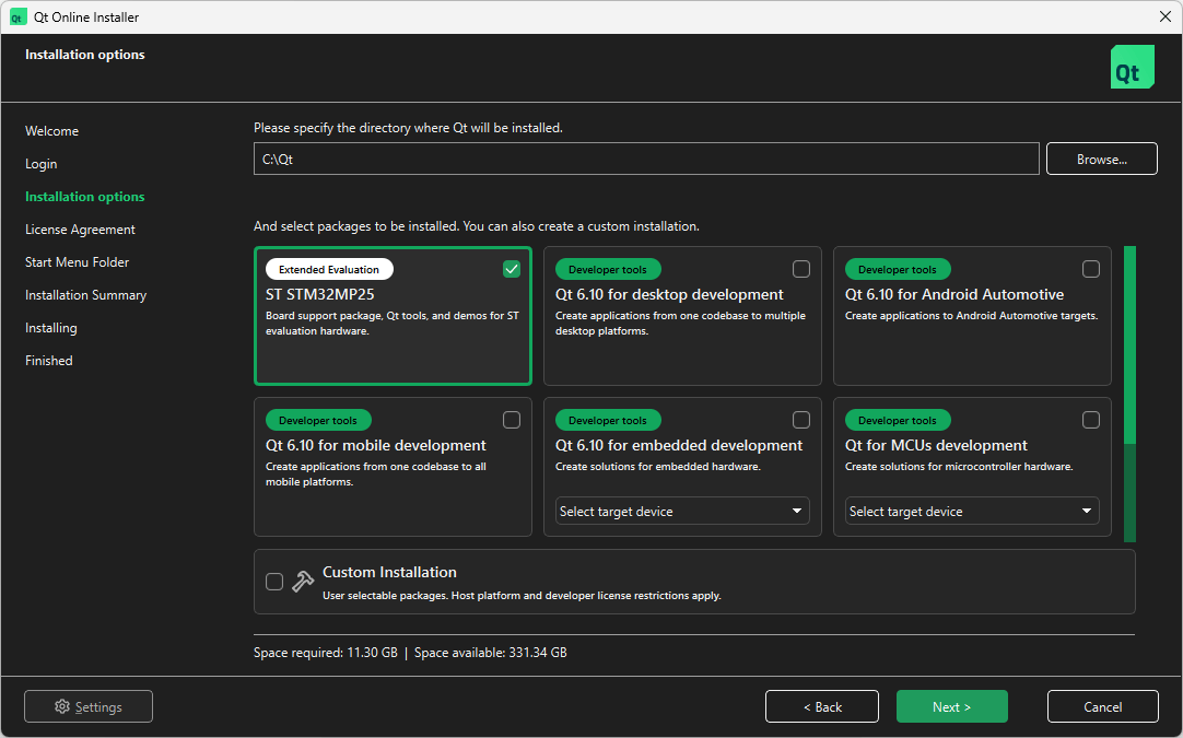 Extended Evaluation in Qt Online Installer.
