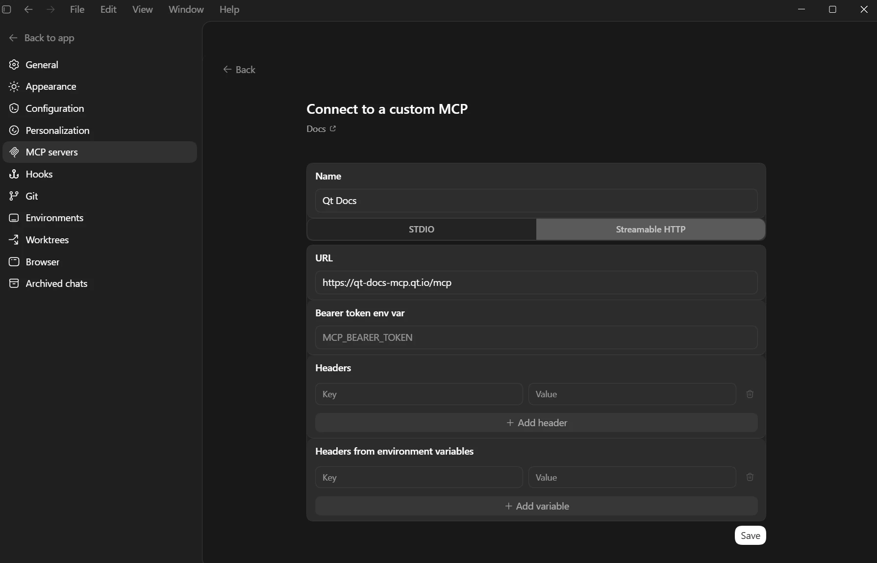 Codex MCP server setup dialog