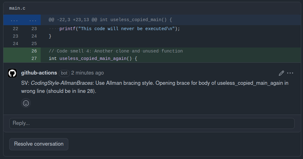 A comment about a style violation posted by annotate_pr.