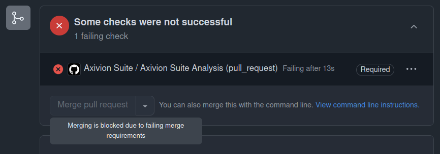 Status check overview with failing Axivion Suite check