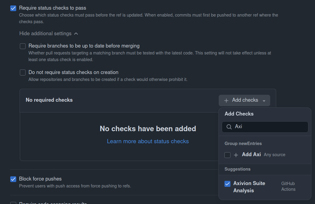 Setting up branch rulesets to require GitHub Actions to pass.