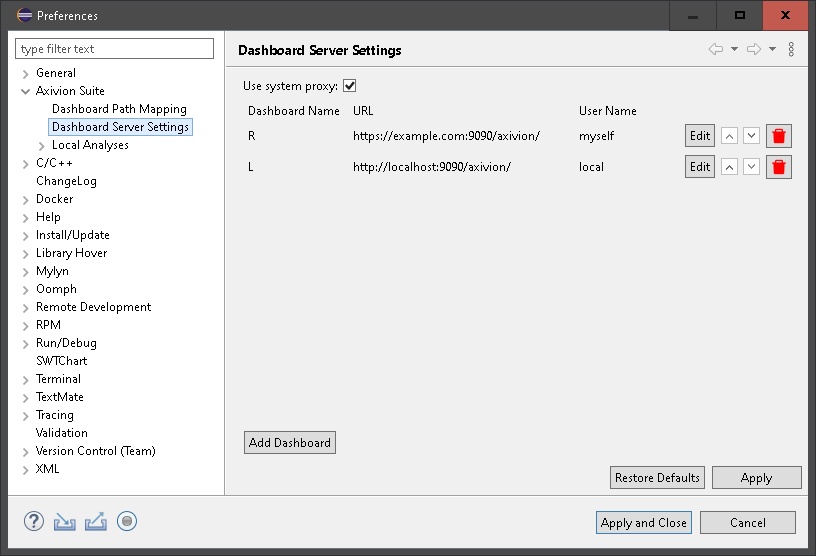 |dashboard| preference page.