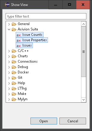 Selection of Axivion views in Eclipse.
