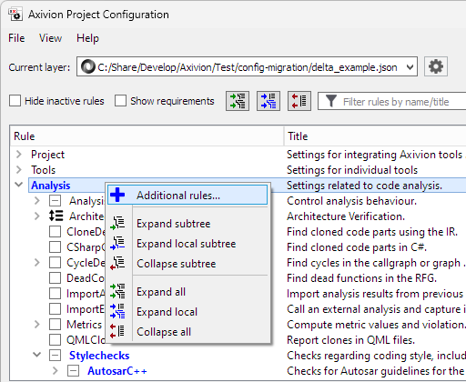 The 'Additional rules...' context menu entry.