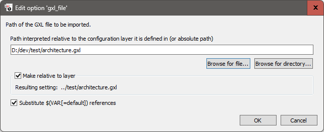 The dialog for editing path values