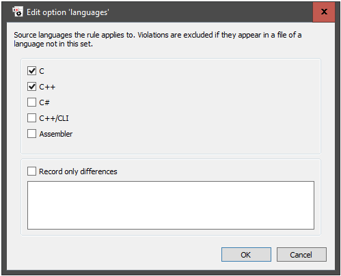 The dialog for editing sets of enums