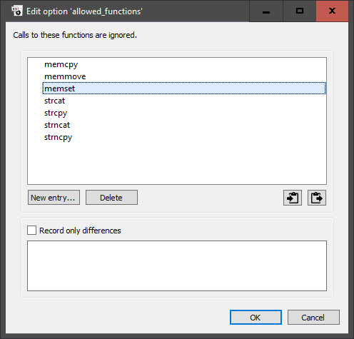 The dialog for editing sets of strings