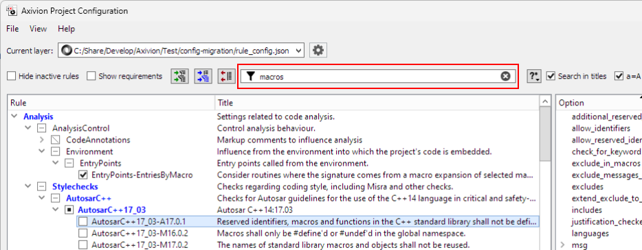 The Rule Name Filter field.