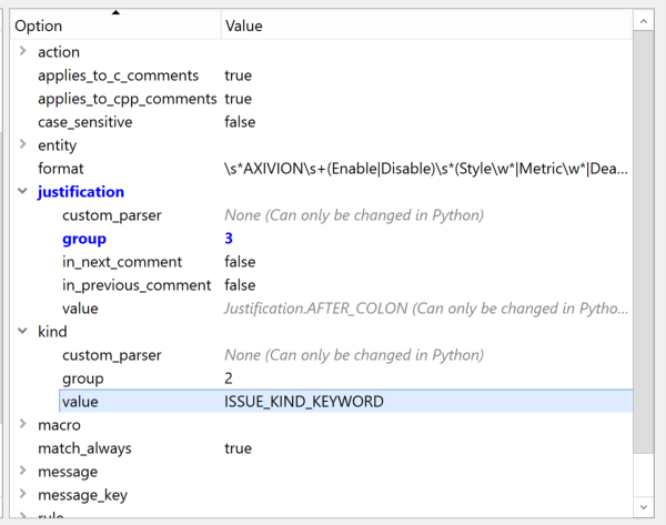 The options of rule '/Analysis/AnalysisControl/CodeAnnotations/Suppressions/EnableDisable'