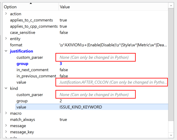 Options that can only be changed in Python