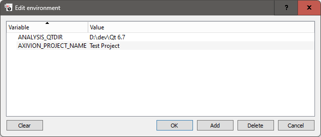 The 'Edit environment' window